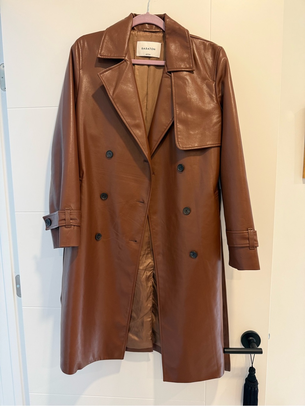 Babaton Brown Faux Leather Trench Coat